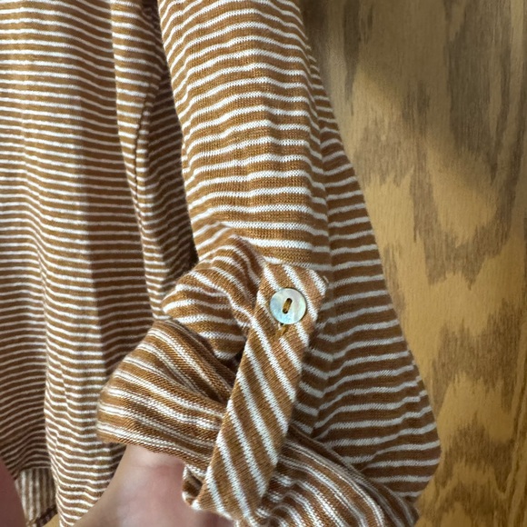 C & C Striped Hoodie Tan & Cream Women's Top, Roll Tab Sleeves. Size Large - Picture 6 of 13